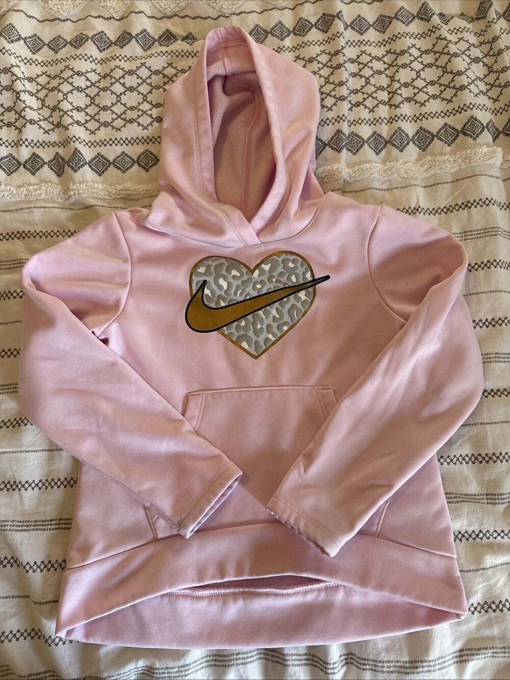 Nike Kids Girl Sweatshirt Hooded Pink Long Sleeve Dri Fit Size 6-7 years EUC